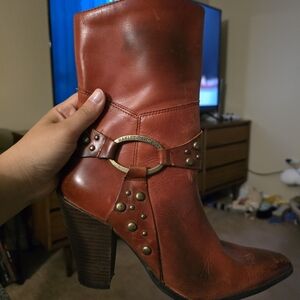 Vintage Burnt Red Harley Davidson Western Boots